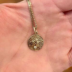 10k Yellow Gold Sand Dollar & Accent Diamond Necklace